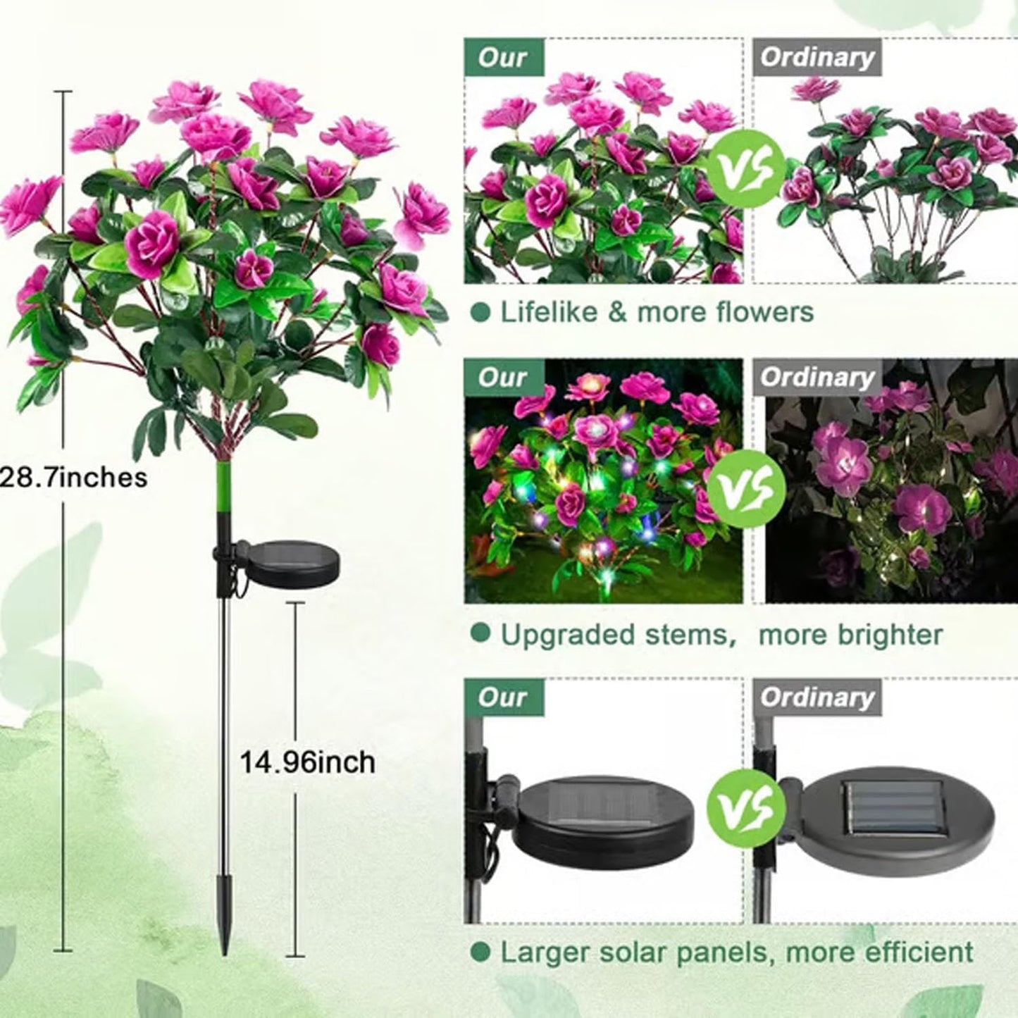 🌸✨4-Piece Mixed-Color Outdoor Waterproof Solar Azalea Flower Lights for Garden 🏡🌪️
