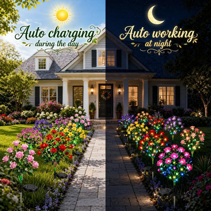 🌸✨4-Piece Mixed-Color Outdoor Waterproof Solar Azalea Flower Lights for Garden 🏡🌪️