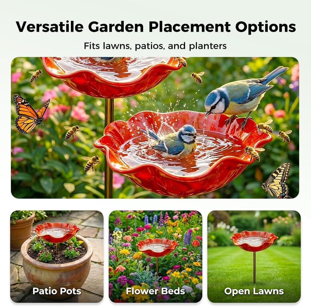Temuvo™ 🌟Last Day Promotion🎁Handmade Metal Flower Garden Stake Bird Bath
