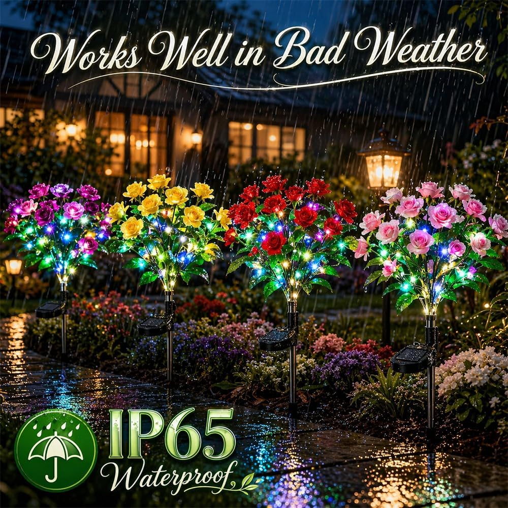 🌸✨4-Piece Mixed-Color Outdoor Waterproof Solar Azalea Flower Lights for Garden 🏡🌪️