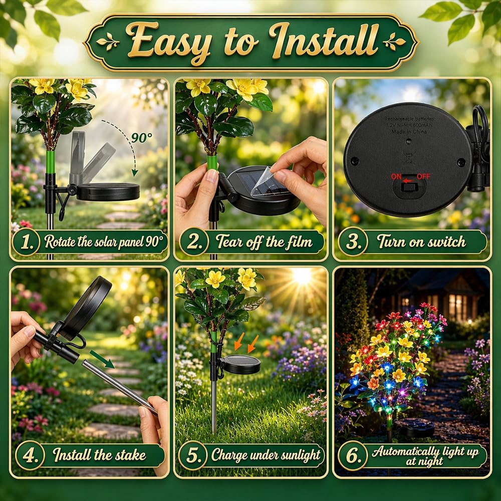 🌸✨4-Piece Mixed-Color Outdoor Waterproof Solar Azalea Flower Lights for Garden 🏡🌪️