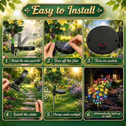 🌸✨4-Piece Mixed-Color Outdoor Waterproof Solar Azalea Flower Lights for Garden 🏡🌪️
