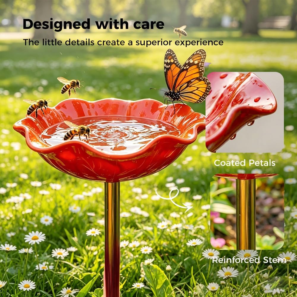 Temuvo™ 🌟Last Day Promotion🎁Handmade Metal Flower Garden Stake Bird Bath