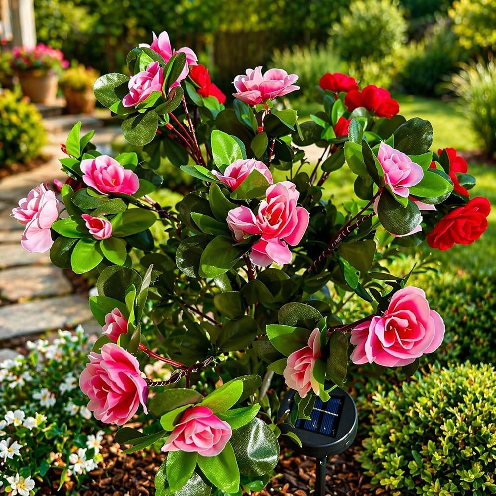 🌸✨4-Piece Mixed-Color Outdoor Waterproof Solar Azalea Flower Lights for Garden 🏡🌪️