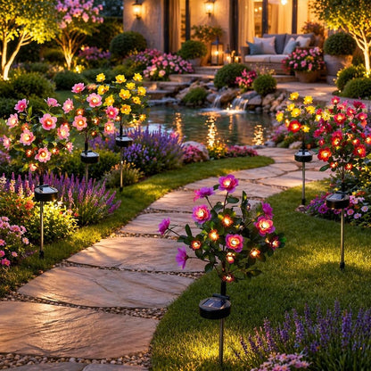 🌸✨4-Piece Mixed-Color Outdoor Waterproof Solar Azalea Flower Lights for Garden 🏡🌪️