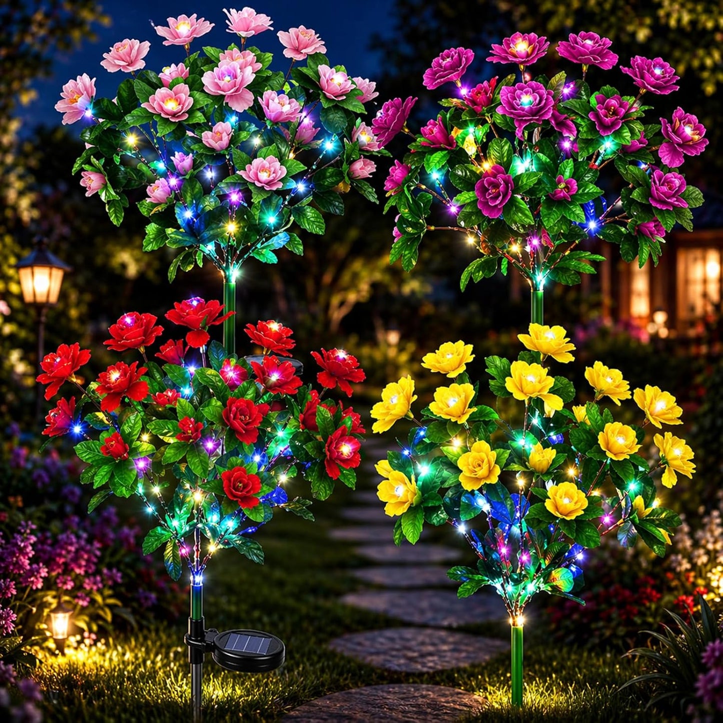 🌸✨4-Piece Mixed-Color Outdoor Waterproof Solar Azalea Flower Lights for Garden 🏡🌪️