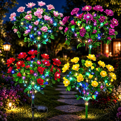 🌸✨4-Piece Mixed-Color Outdoor Waterproof Solar Azalea Flower Lights for Garden 🏡🌪️