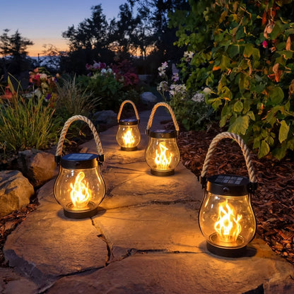 Temuvo™ 🔥Last Chance Before They're Gone! Solar Flame Lanterns – No Wiring, Auto-On at Dusk!
