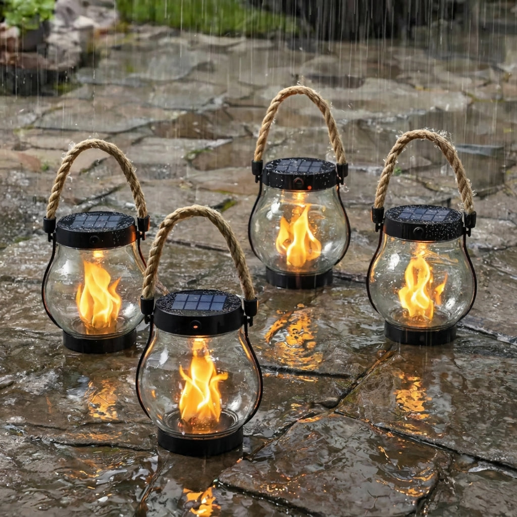 Temuvo™ 🔥Last Chance Before They're Gone! Solar Flame Lanterns – No Wiring, Auto-On at Dusk!