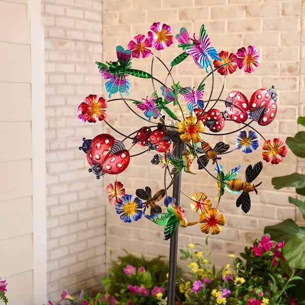 Temuvo™ ☀️🌀 Outdoors Wind Spinners with Decorative Flowers 🌸(Includes bracket)