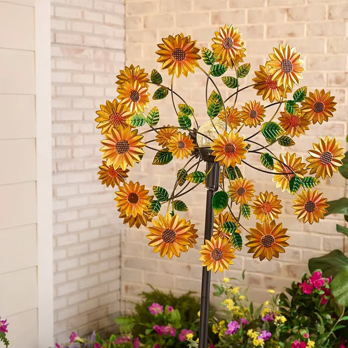 Temuvo™ ☀️🌀 Outdoors Wind Spinners with Decorative Flowers 🌸(Includes bracket)