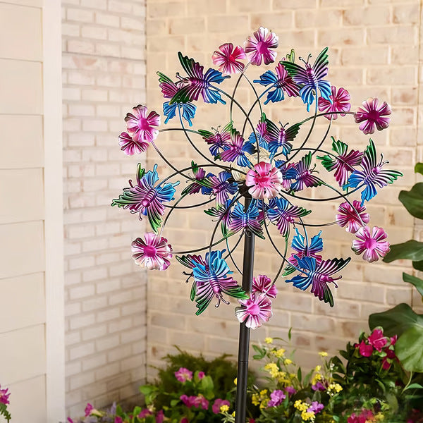 Temuvo™ ☀️🌀 Outdoors Wind Spinners with Decorative Flowers 🌸(Includes bracket)