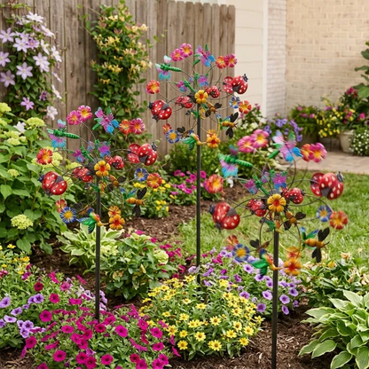Temuvo™ ☀️🌀 Outdoors Wind Spinners with Decorative Flowers 🌸(Includes bracket)