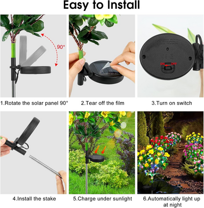 🌸✨4-Piece Mixed-Color Outdoor Waterproof Solar Azalea Flower Lights for Garden 🏡🌪️