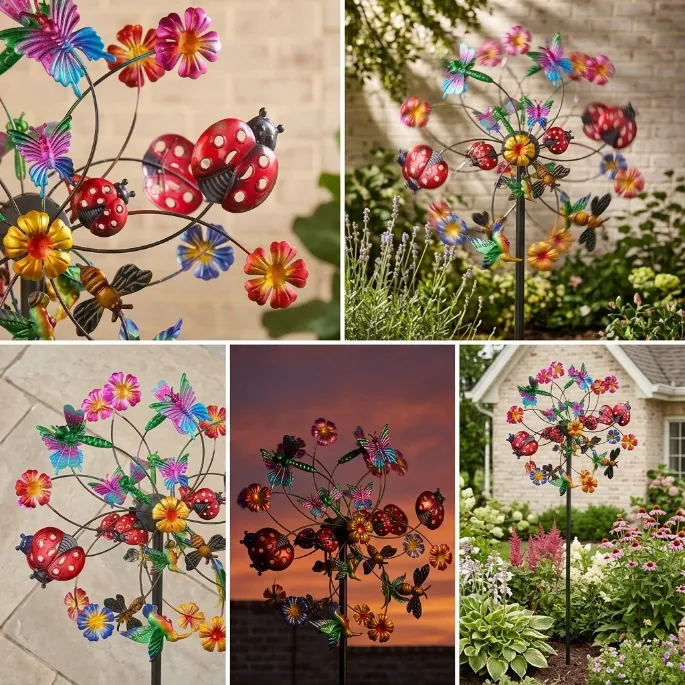 Temuvo™ ☀️🌀 Outdoors Wind Spinners with Decorative Flowers 🌸(Includes bracket)
