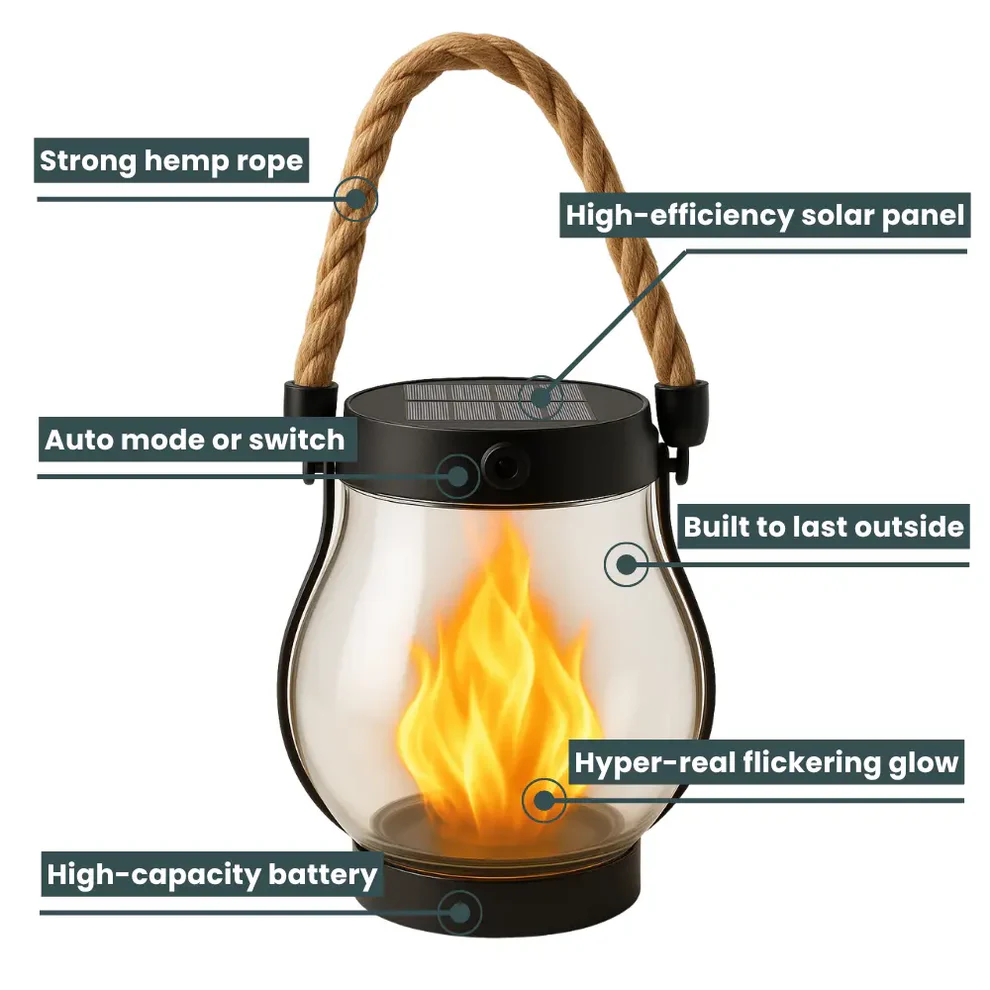 Temuvo™ 🔥Last Chance Before They're Gone! Solar Flame Lanterns – No Wiring, Auto-On at Dusk!