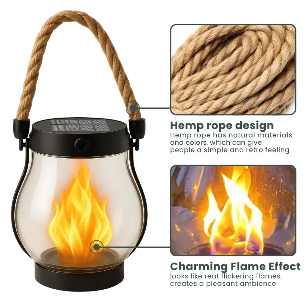 Temuvo™ 🔥Last Chance Before They're Gone! Solar Flame Lanterns – No Wiring, Auto-On at Dusk!