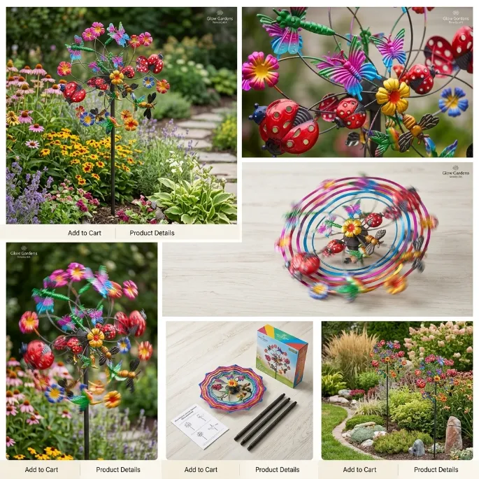 Temuvo™ ☀️🌀 Outdoors Wind Spinners with Decorative Flowers 🌸(Includes bracket)