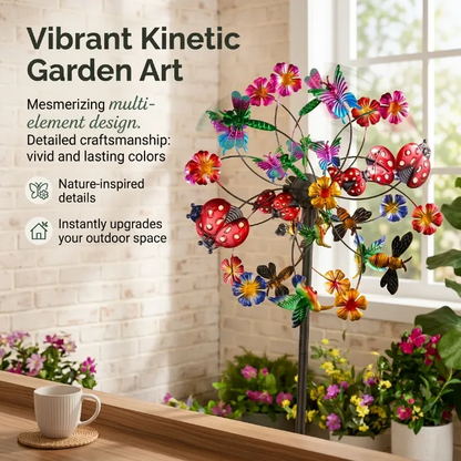 Temuvo™ ☀️🌀 Outdoors Wind Spinners with Decorative Flowers 🌸(Includes bracket)