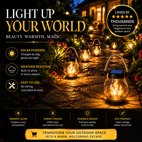 Temuvo™ 🔥Last Chance Before They're Gone! Solar Flame Lanterns – No Wiring, Auto-On at Dusk!