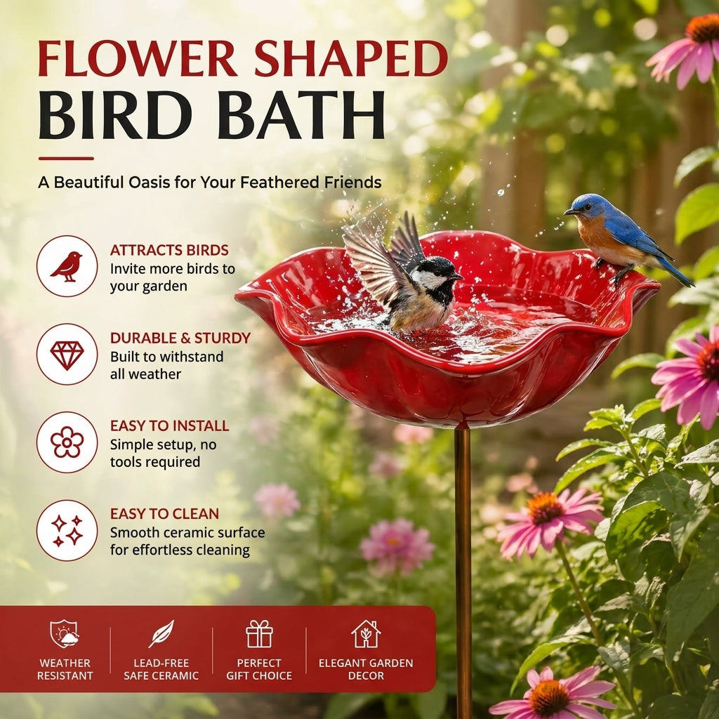 Temuvo™ 🌟Last Day Promotion🎁Handmade Metal Flower Garden Stake Bird Bath