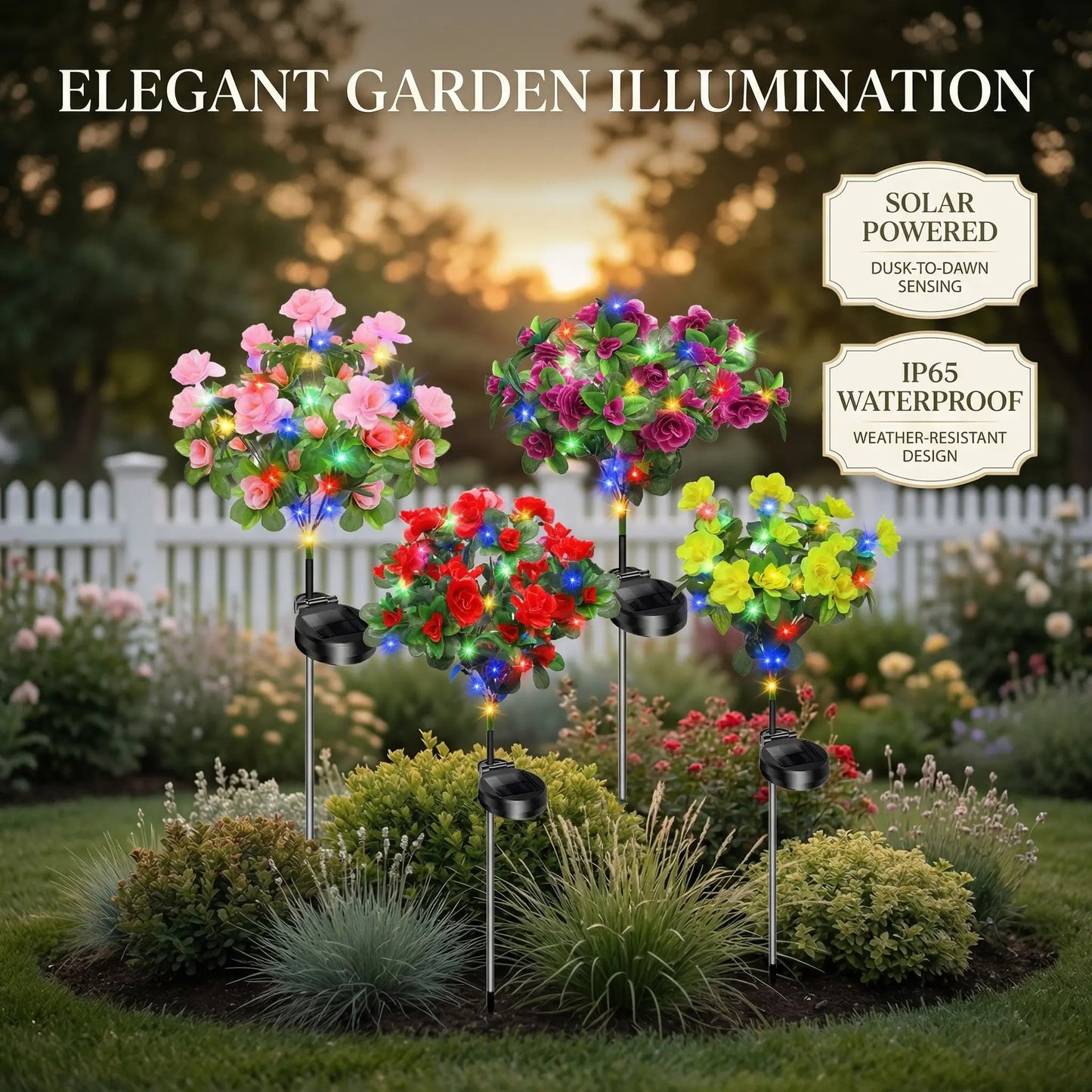 🌸✨4-Piece Mixed-Color Outdoor Waterproof Solar Azalea Flower Lights for Garden 🏡🌪️